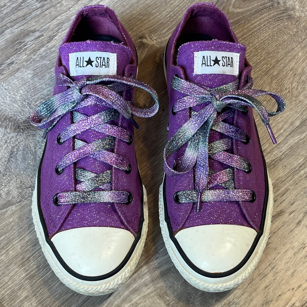 Converse Chuck Taylor All Star Purple Glitter Lace Sneakers 626149F Y4 Women 5.5